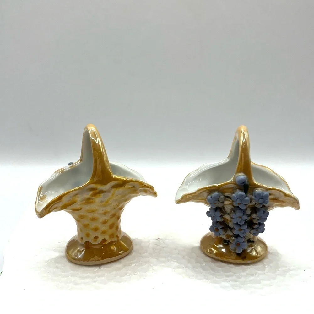 2 Vintage Elfinware Miniature Basket with Blue Flowers Made in Germany